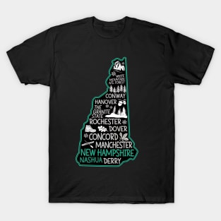 New Hampshire Nashua cute map Conway Hanover Rochester Dover Manchester The Granite State T-Shirt